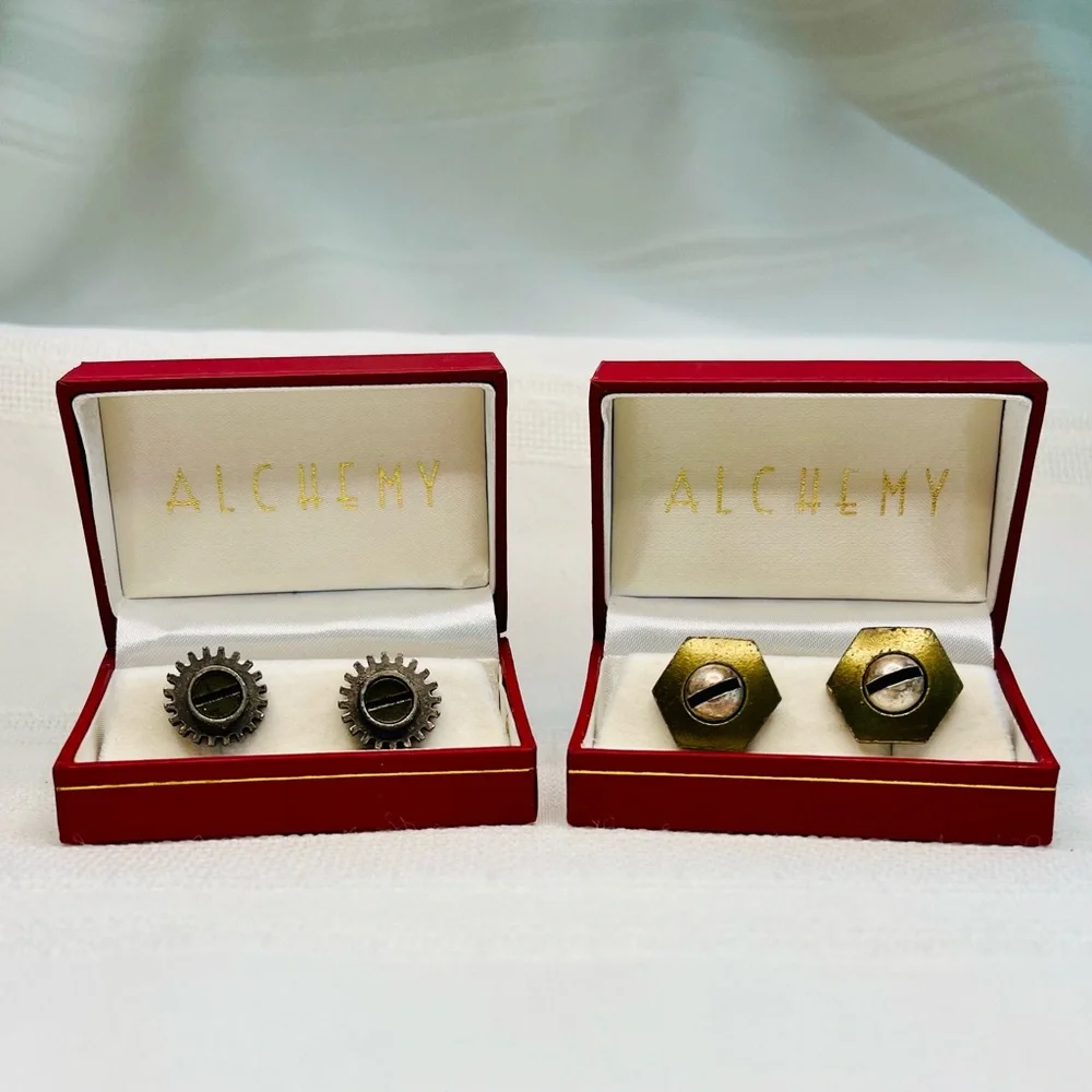 Cufflinks Bundle Nut & Bolt and Cogwheel &‎ Screw Boxed EUC